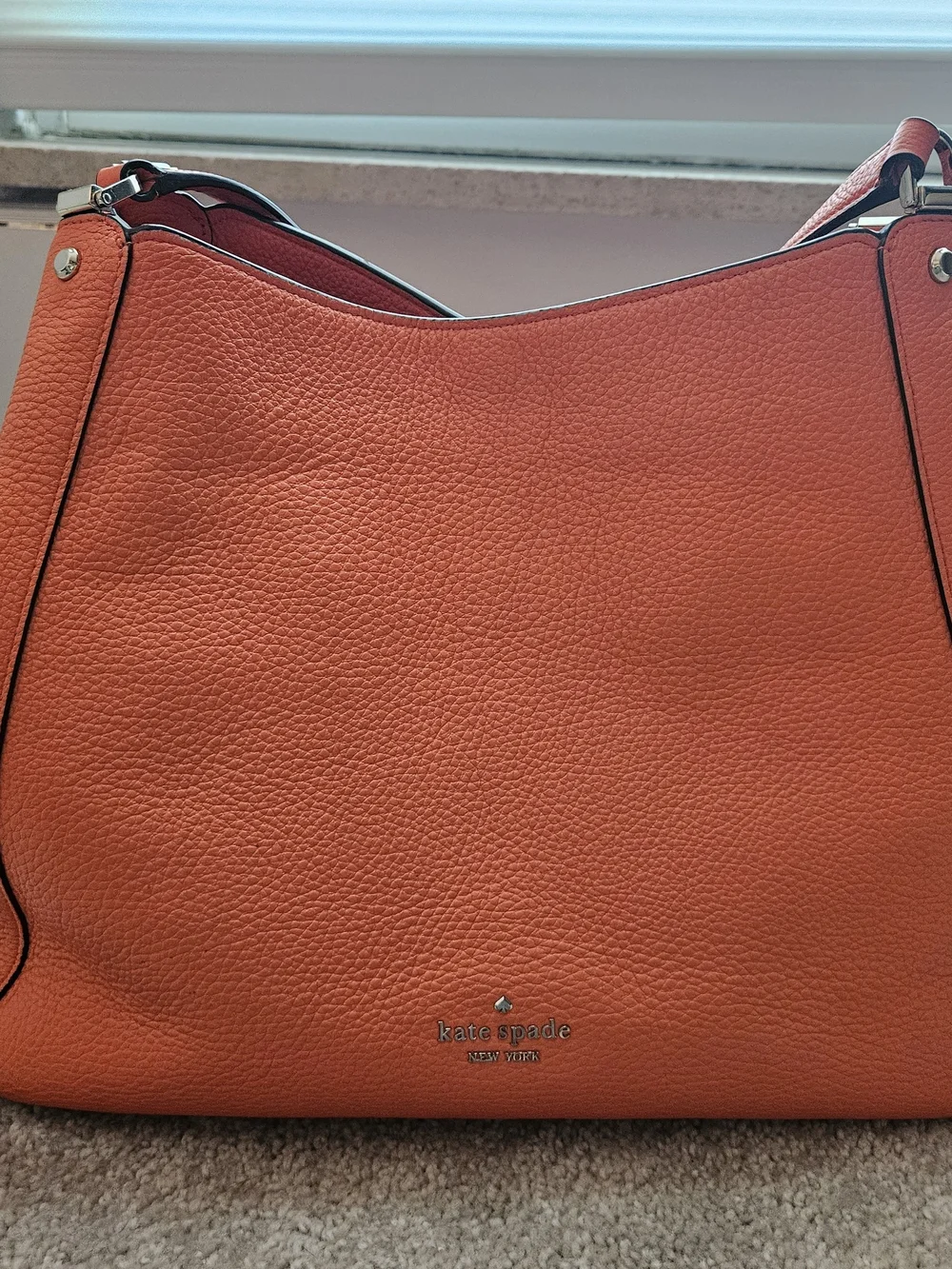 kate spade Orange Pebbled Leather Shoulder Bag with Logo